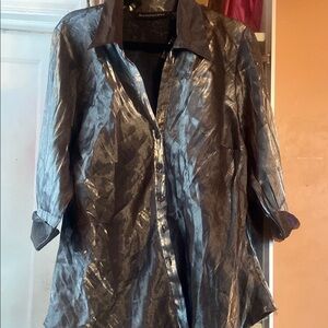 Blue Consignment Metallic Silver Blouse
